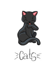 Painted set of black cats in different poses.