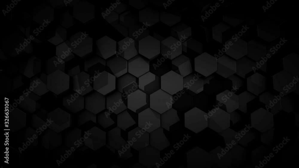 Poster abstract futuristic hexagon glowing nand moving black surface, structure, seamless loop. animation. 