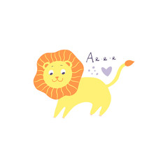 cute little lion in cartoon style on white background. the soul of the child. vector illustration