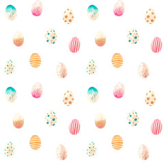 Watercolor set of hand drawn colored Easter eggs.