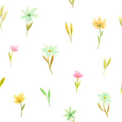 Seamless pattern of watercolor wildflowers