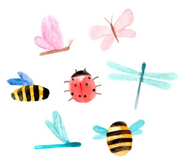 Set of watercolor bugs