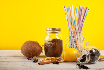 still life tea or coffee with the addition of invigorating drinks