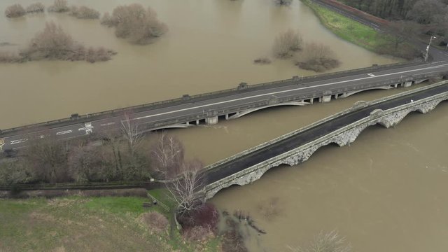 Atcham Bridge in Flood in Shropshire