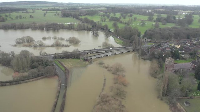 Atcham Bridge in Flood in United Kingdom