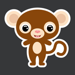 Obraz premium Children's sticker of cute little monkey. Jungle animal. Flat vector stock illustration