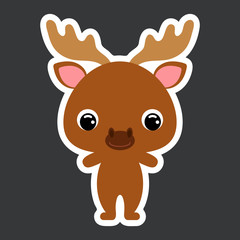 Children's sticker of cute little moose. Forest animal. Flat vector stock illustration
