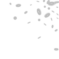 Indian rupee coins falling. Scattered black and wh