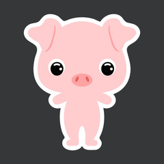 Children's sticker of cute little pig. Domestic animal. Flat vector stock illustration