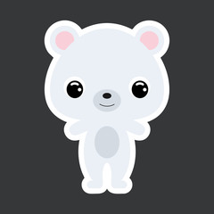 Children's sticker of cute little polar bear. Wild animal. Flat vector stock illustration