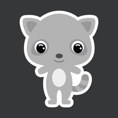 Children's sticker of cute little raccoon. Forest animal. Flat vector stock illustration