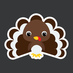 Children's sticker of cute little turkey. Domestic animal. Flat vector stock illustration