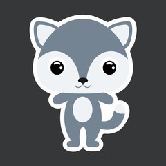 Children's sticker of cute little wolf. Forest animal. Flat vector stock illustration