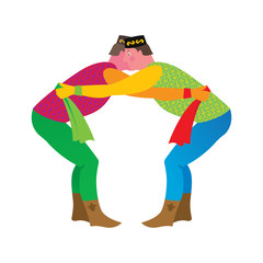 The fighters man, the Tatar national struggle. Sabantuy holiday. Vector drawing on white background.