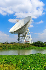 Observatory radio telescope under the blue sky in Shanghai.