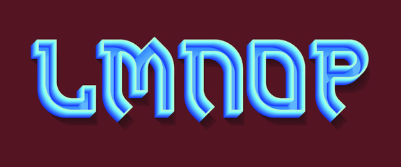 L, M, N, O, P blue volumetric letters. 3d marvelous alphabet.