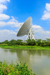 Observatory radio telescope under the blue sky in Shanghai.