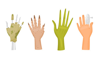 Fototapeta premium Hands and Paws of Monsters and Fantastic Creatures Like Hobgoblin and Zombi Vector Set