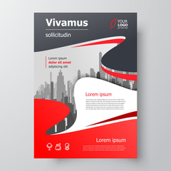 Flyer cover size A4 template,, waves red color