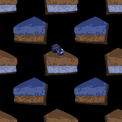 Triangular cake pieses of chocolate and blueberry tastes covered with berries