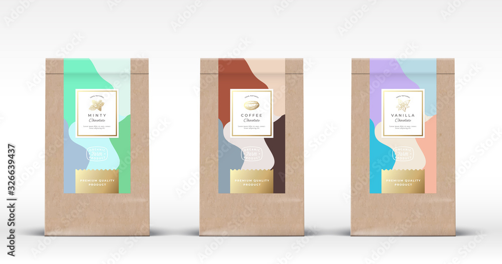 Canvas Prints craft paper bag with chocolate labels set. abstract vector packaging design layout with realistic sh