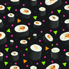 Seamless pattern of sushi roll vector illustration