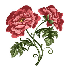 vector decorative red peony and rose flowers - 326640845