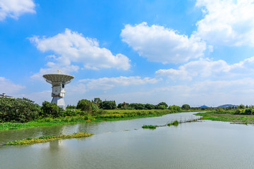 Fototapeta na wymiar Observatory radio telescope under the blue sky in Shanghai.