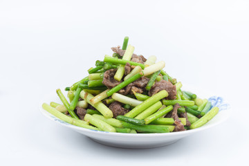 Fried beef with garlic moss