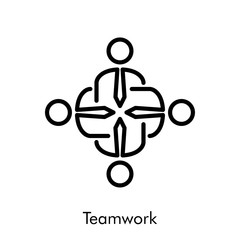 Símbolo trabajo en equipo. Icono plano lineal grupo de gente formando una cruz en color negro © teracreonte