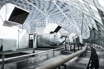 Air compressor installation on pedestal.outdoor.