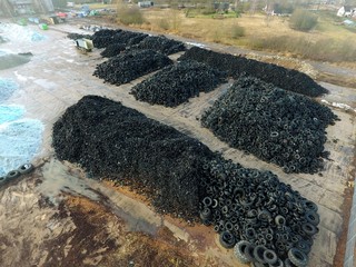 Tires recycle. Drone footage. Lithuania.