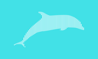 Vector of dolphin line art isolated on a sea color background.