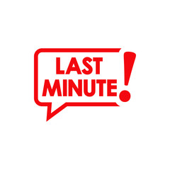 Logotipo con texto LAST MINUTE en burbuja de habla en color rojo