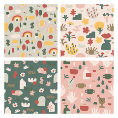 seamless pattern with abstract shape. doodle line art decoration pattern. illustration for kids, greeting card, postcard, craft, scrapbook, textile business.