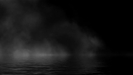 Fog and mist effect on black background. Smoke texture overlays. Design element. Stock illustration. Reflection on water.