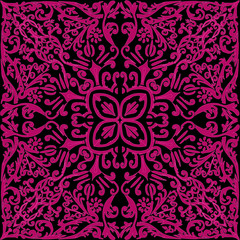 dark pink flower square pattern on black