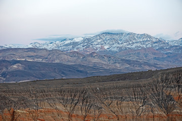 Snowy Moutain view in Death Valley - Ubehebe Crater - USA