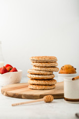 Fototapeta na wymiar Front view set of healthy whole grain biscuits
