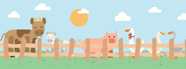Eat Local concept with hand drawn farm animals and vegetables