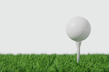 Golf ball on grass side view 3D rendering