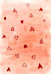 watercolor red hearts print background