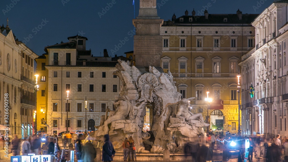 Wall mural fountain of the four rivers timelapse, piazza navona rome, fontana di quattro fiume, bernini marble 