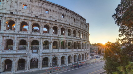Fototapeta na wymiar Amphitheater Colosseum view at sunset timelapse top view