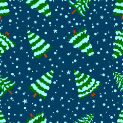 Seamless pattern with pine trees and snow. Design element for poster, card, banner, sign.