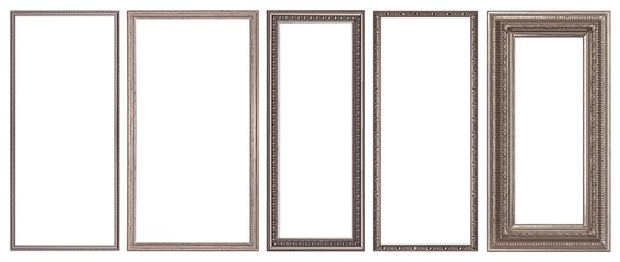 Fototapeta premium Set of panoramic silver frames for paintings, mirrors or photo isolated on white background