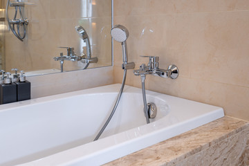 Modern shower with white ceramic bathtub bathroom interior building decoration