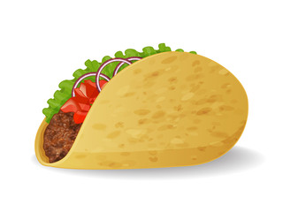 tasty tacos icon on white background. Realistic style. Vector illustration. Isolated on white. Object for packaging, advertisements, menu.