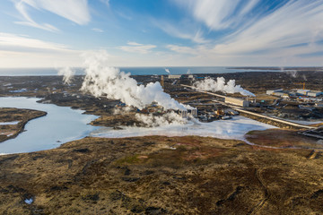 Aerial view of a geothermal station in Iceland.