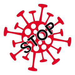 Obraz premium A stylized image of a coronavirus with the words Stop diagonally. Vector art graphic.